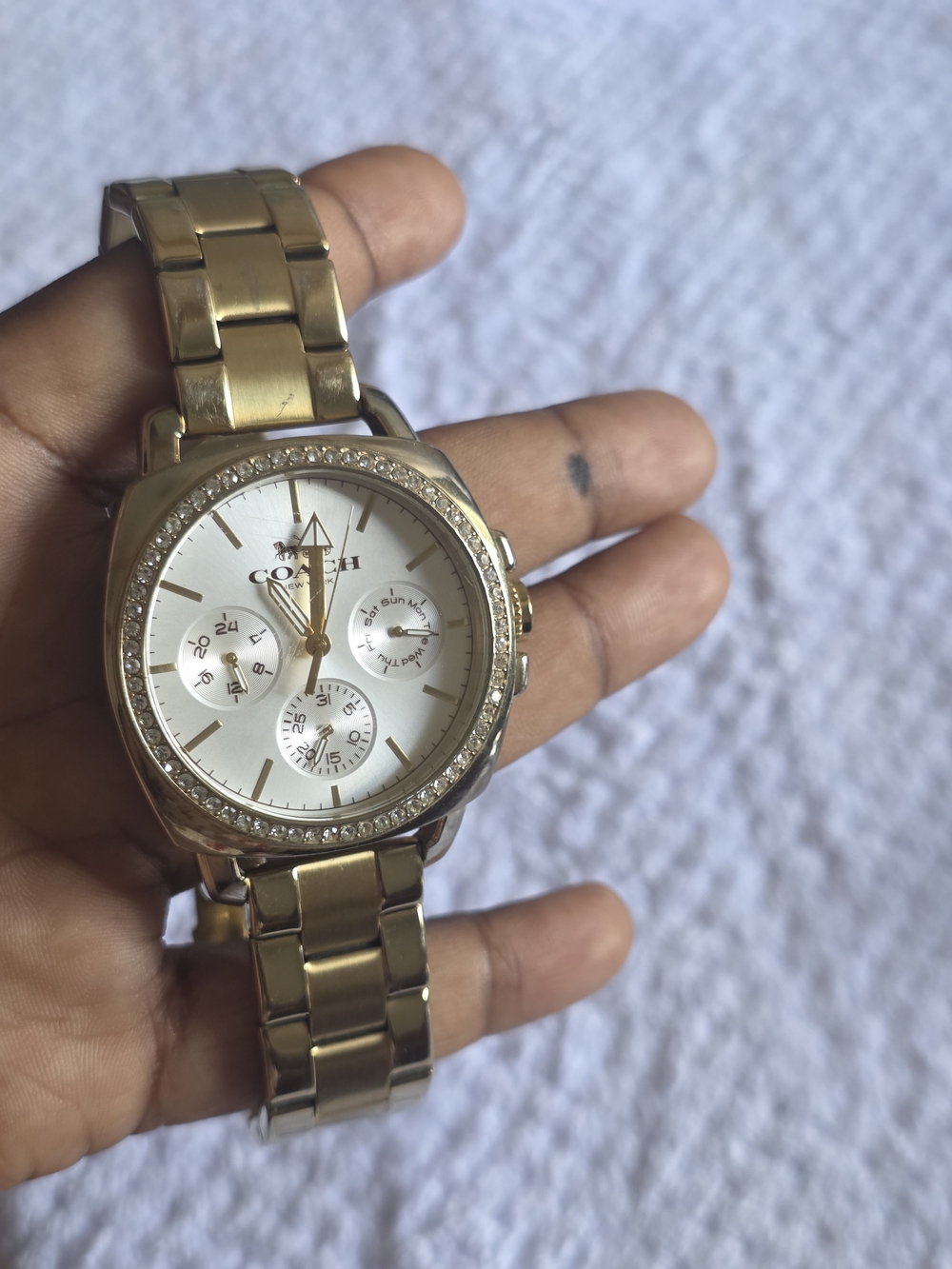 Coach Women’s Gold-Tone Crystal Bezel Bracelet Watch - Gold Need Battery